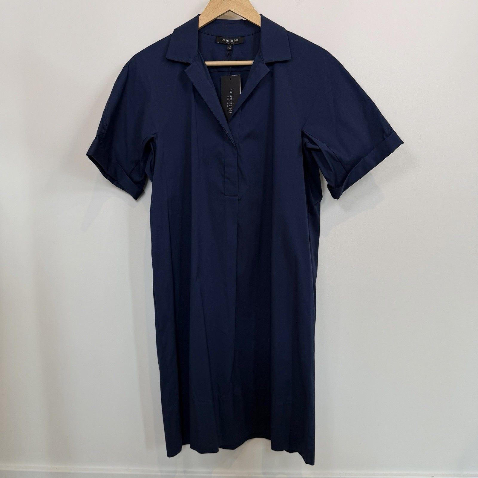 New Lafayette 148 Dress Women Small Navy Shirt Dress Zamira Office Shift Classic